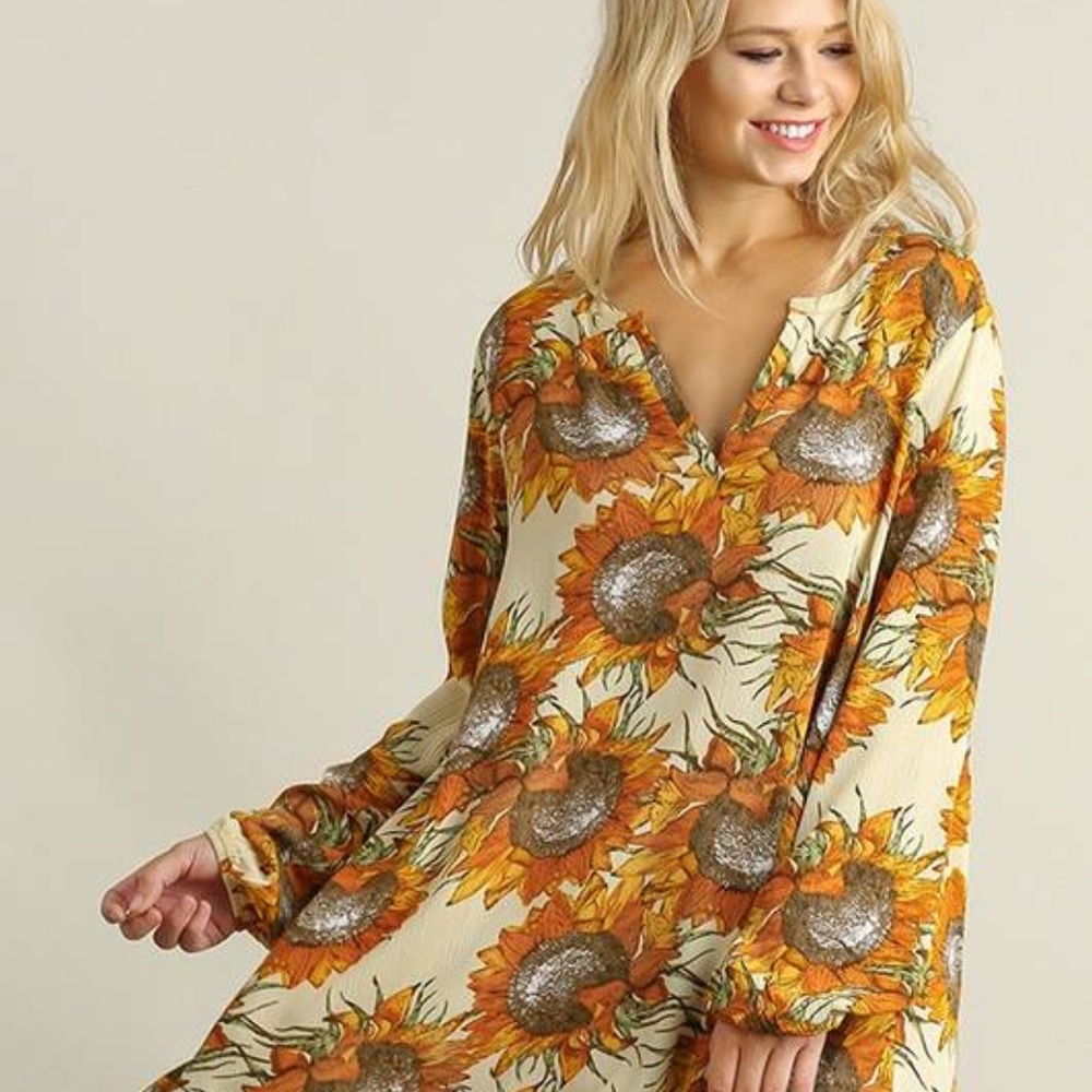 Sunflower A line Dress with Floral Prints